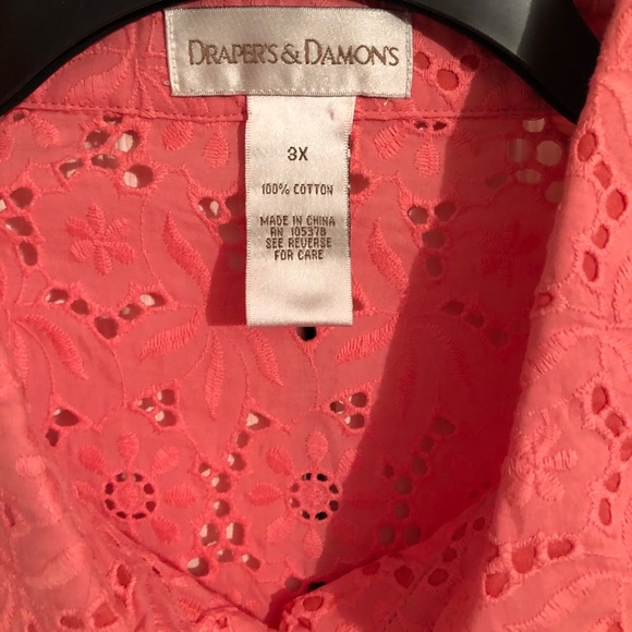 Drapers & Damon's Short Sleeve Eyelet Top 3X - Picture 2 of 4